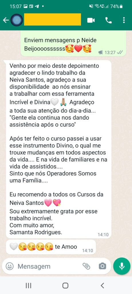 Dopoimento de aluno do curso de radiestesia