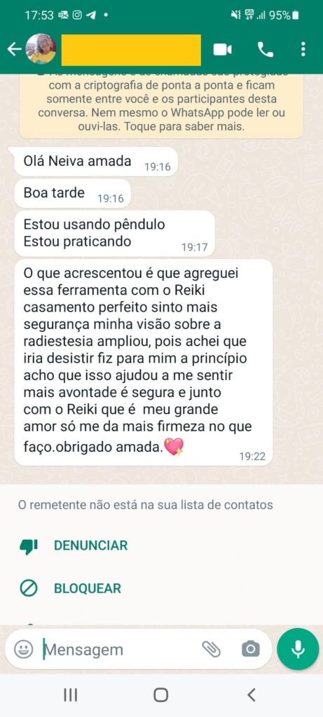 Dopoimento de aluno do curso de radiestesia